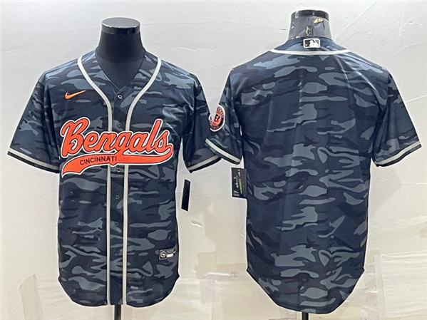 Men's Cincinnati Bengals Blank Gray Camo With Patch Cool Base Stitched Baseball Jersey